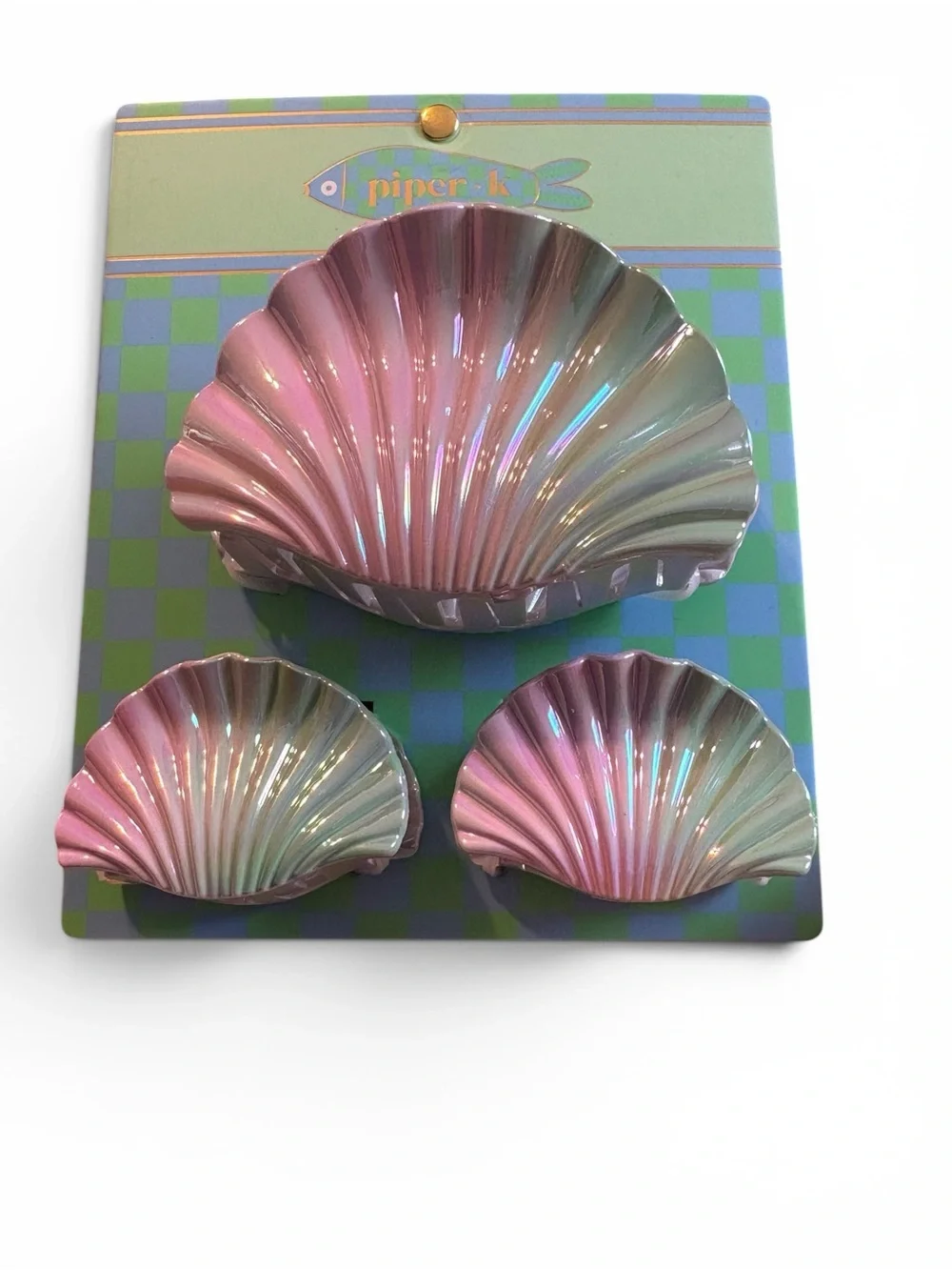 Piper•K iridescent seashell-shaped hair claw clips Set Of 3 - NWT